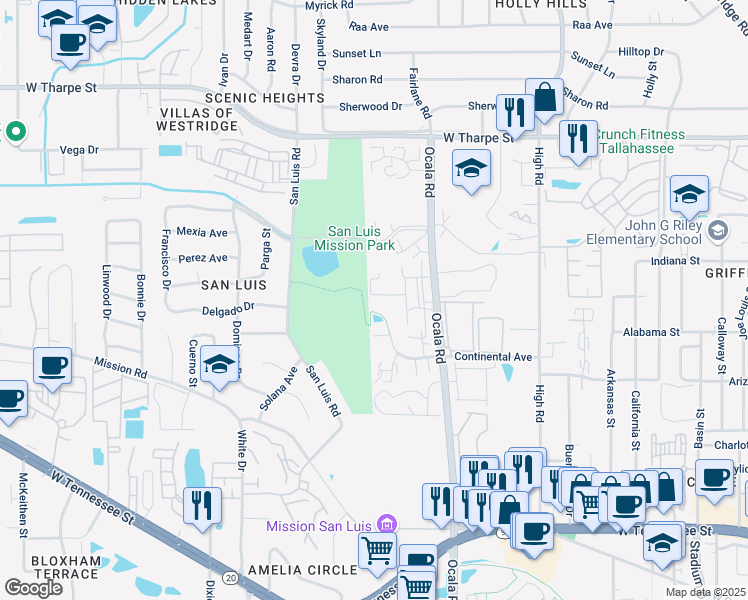 map of restaurants, bars, coffee shops, grocery stores, and more near 2549 Rumba Court in Tallahassee