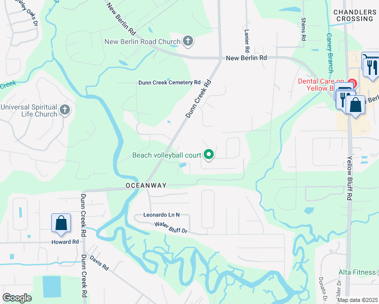 map of restaurants, bars, coffee shops, grocery stores, and more near 2321 Caney Oaks Drive in Jacksonville