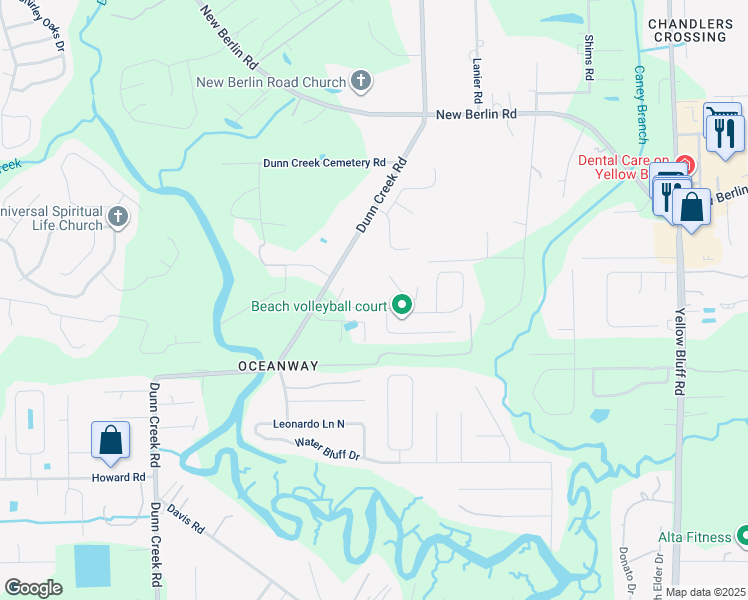 map of restaurants, bars, coffee shops, grocery stores, and more near 2333 Caney Oaks Drive in Jacksonville