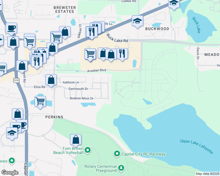 map of restaurants, bars, coffee shops, grocery stores, and more near 3477 Barnstaple Dr in Tallahassee