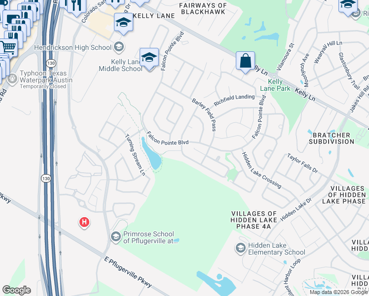 map of restaurants, bars, coffee shops, grocery stores, and more near 18521 Wind Valley Way in Pflugerville