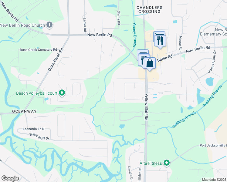 map of restaurants, bars, coffee shops, grocery stores, and more near 12254 Captiva Bluff Road in Jacksonville