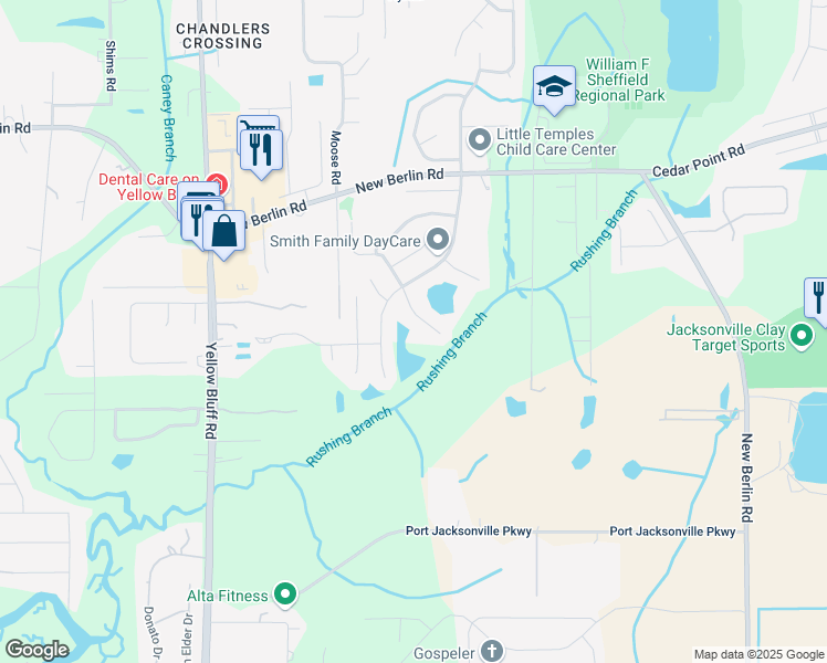 map of restaurants, bars, coffee shops, grocery stores, and more near 12259 Glenn Hollow Drive in Jacksonville