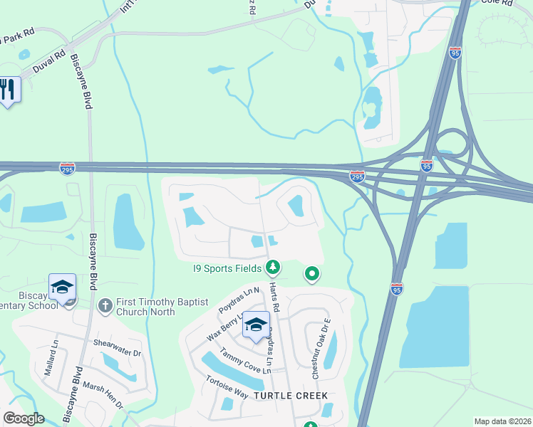 map of restaurants, bars, coffee shops, grocery stores, and more near 12262 Sumter Square Drive East in Jacksonville