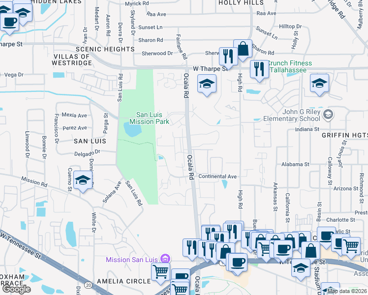 map of restaurants, bars, coffee shops, grocery stores, and more near in Tallahassee