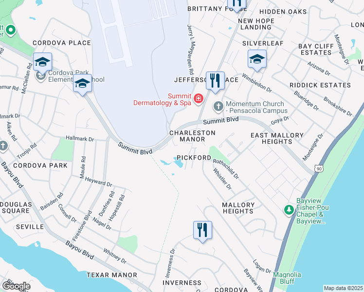 map of restaurants, bars, coffee shops, grocery stores, and more near 3061 Belle Meade Drive in Pensacola