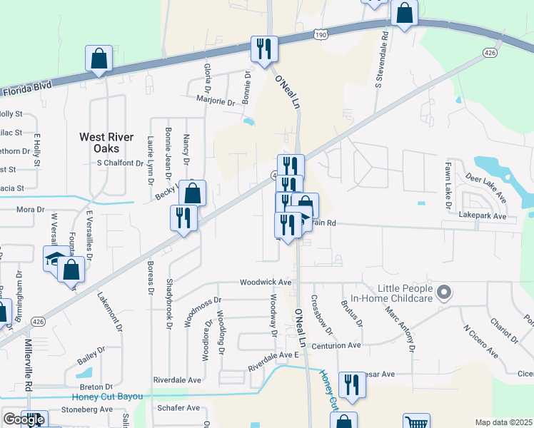 map of restaurants, bars, coffee shops, grocery stores, and more near 846 Sedona Pines Drive in Baton Rouge