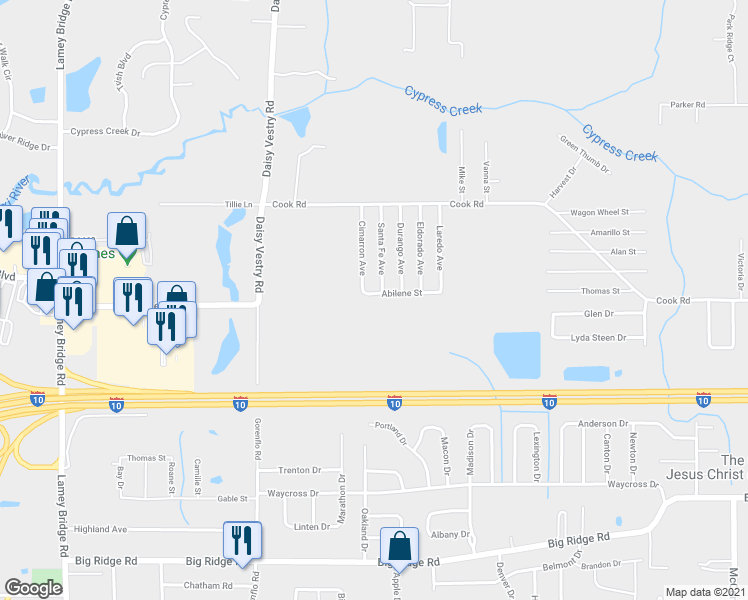 map of restaurants, bars, coffee shops, grocery stores, and more near 16017 Abilene Street in Biloxi