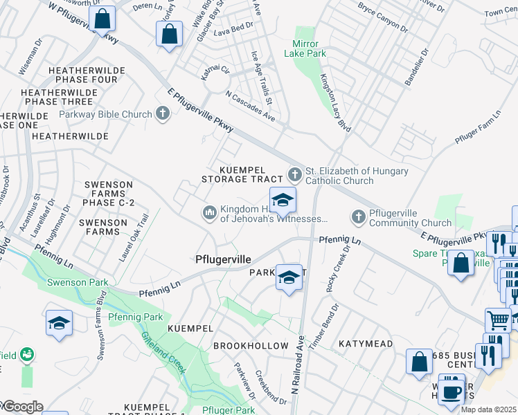 map of restaurants, bars, coffee shops, grocery stores, and more near 1100 Lincolns Sparrow Cove in Pflugerville