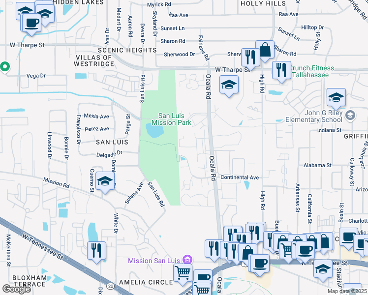 map of restaurants, bars, coffee shops, grocery stores, and more near 2549 Rumba Court in Tallahassee