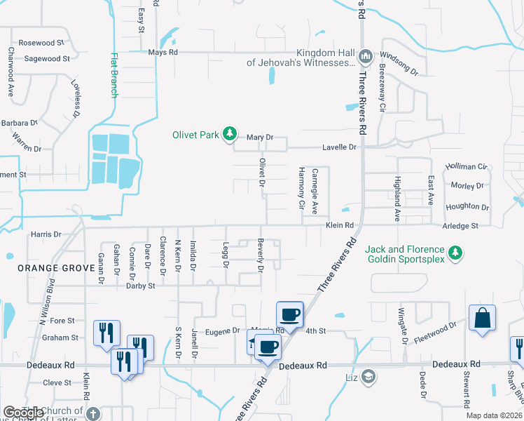 map of restaurants, bars, coffee shops, grocery stores, and more near 106 Olivet Drive in Gulfport