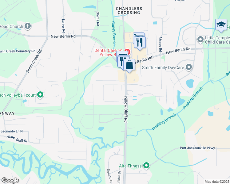 map of restaurants, bars, coffee shops, grocery stores, and more near 12265 Bonnet Court in Jacksonville