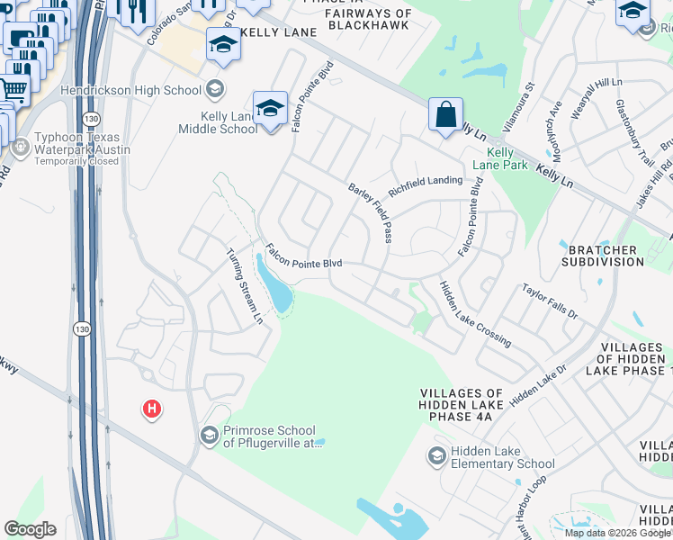 map of restaurants, bars, coffee shops, grocery stores, and more near 18521 Wind Valley Way in Pflugerville