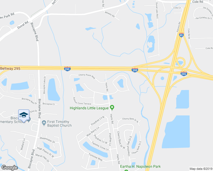 map of restaurants, bars, coffee shops, grocery stores, and more near 12247 Harts Road in Jacksonville