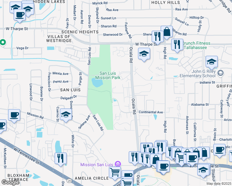 map of restaurants, bars, coffee shops, grocery stores, and more near 2549 Rumba Court in Tallahassee