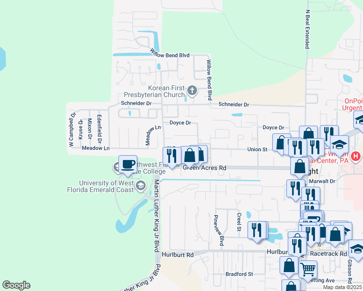 map of restaurants, bars, coffee shops, grocery stores, and more near 706 North Park Boulevard in Fort Walton Beach