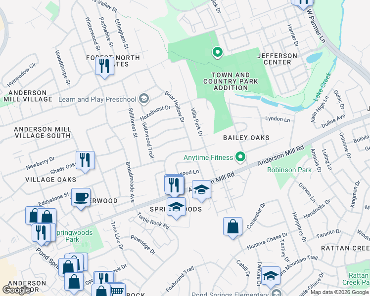 map of restaurants, bars, coffee shops, grocery stores, and more near 8809 Black Oak Street in Austin