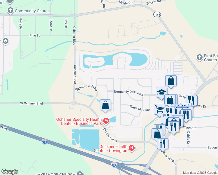 map of restaurants, bars, coffee shops, grocery stores, and more near 324 Rue St. Emilion in Covington