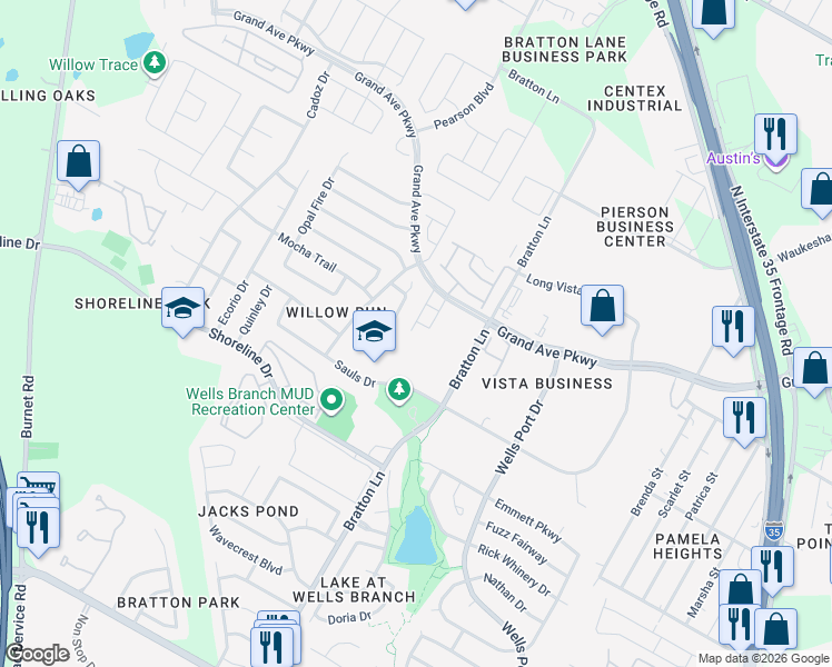 map of restaurants, bars, coffee shops, grocery stores, and more near 15537 Imperial Jade Drive in Austin