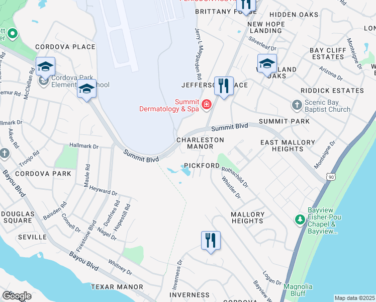 map of restaurants, bars, coffee shops, grocery stores, and more near 3061 Belle Meade Drive in Pensacola
