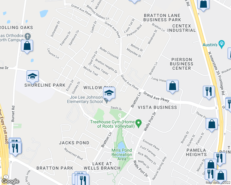 map of restaurants, bars, coffee shops, grocery stores, and more near 15537 Imperial Jade Drive in Austin