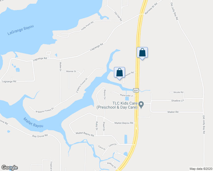 map of restaurants, bars, coffee shops, grocery stores, and more near 274 Bayou Circle in Freeport