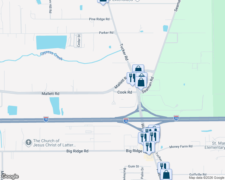 map of restaurants, bars, coffee shops, grocery stores, and more near 14248 Cook Road in Biloxi