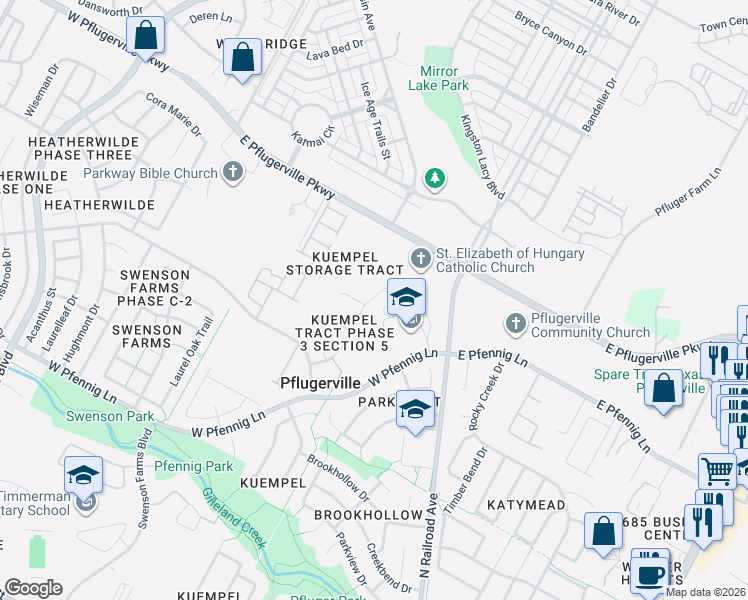map of restaurants, bars, coffee shops, grocery stores, and more near 1100 Lincolns Sparrow Cove in Pflugerville