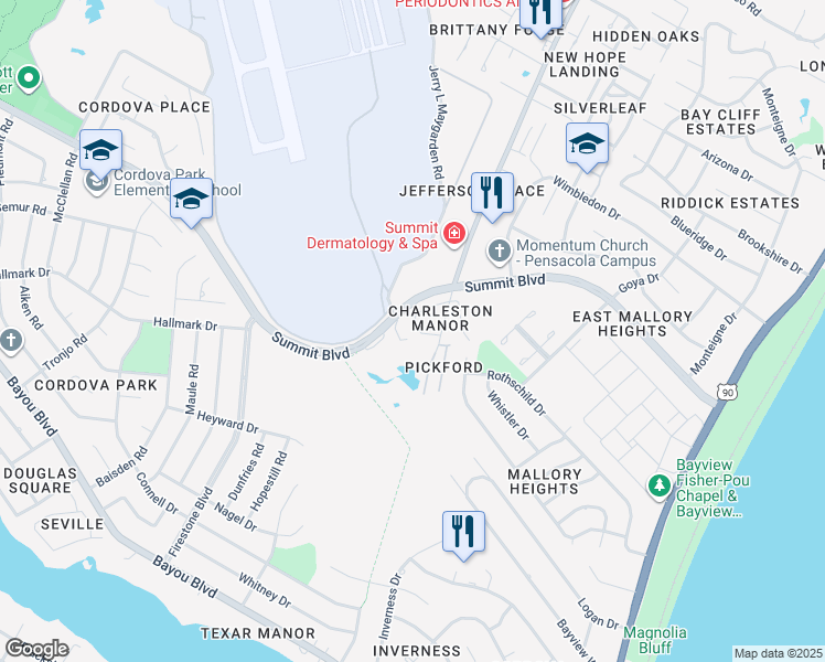map of restaurants, bars, coffee shops, grocery stores, and more near 3061 Belle Meade Dr in Pensacola