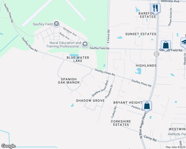 map of restaurants, bars, coffee shops, grocery stores, and more near 6031 Spanish Oak Drive in Bellview