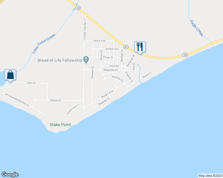 map of restaurants, bars, coffee shops, grocery stores, and more near 418 Robert Avenue in Niceville