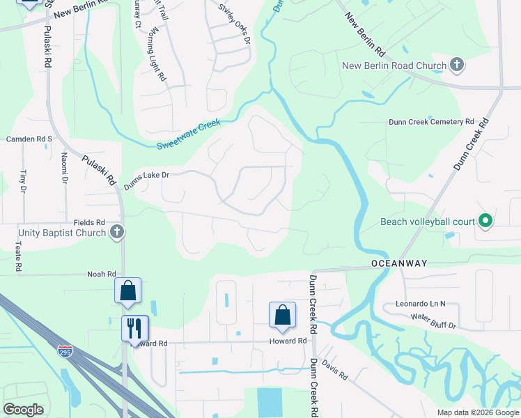 map of restaurants, bars, coffee shops, grocery stores, and more near 1460 Dunns Lake Drive in Jacksonville