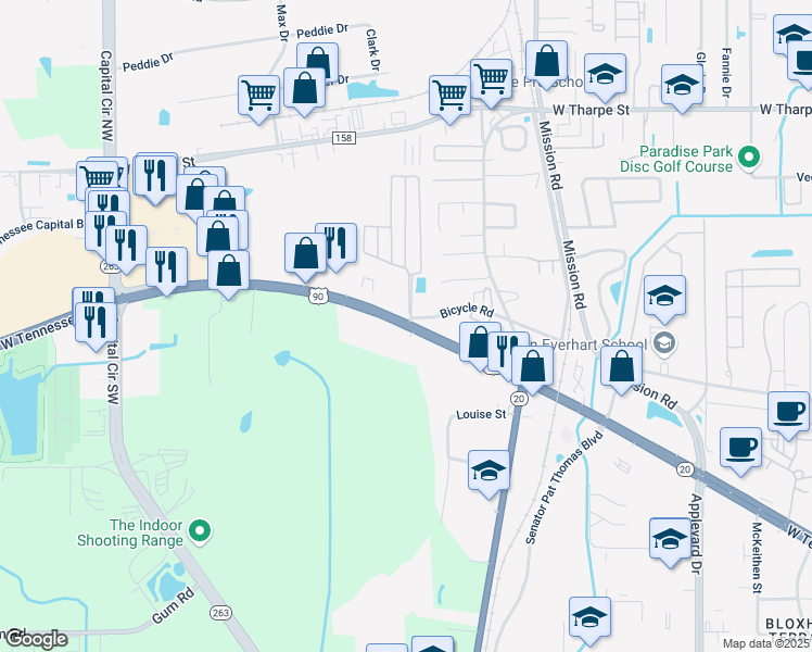 map of restaurants, bars, coffee shops, grocery stores, and more near 3127 West Tennessee Street in Tallahassee