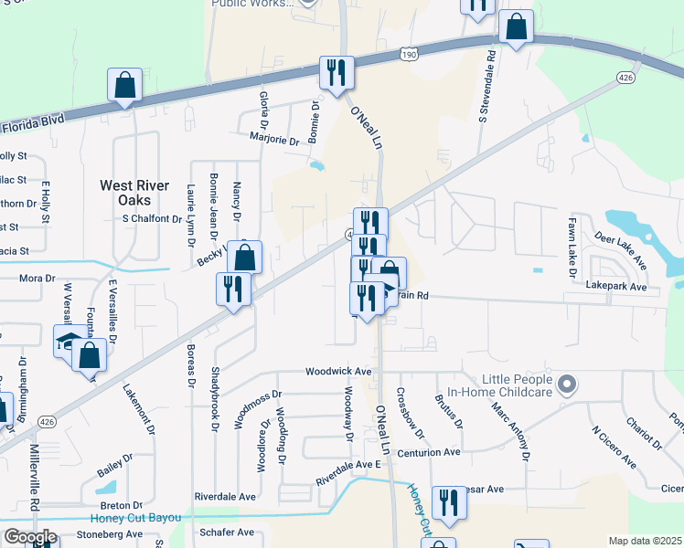 map of restaurants, bars, coffee shops, grocery stores, and more near 846 Sedona Pines Drive in Baton Rouge