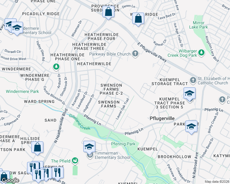 map of restaurants, bars, coffee shops, grocery stores, and more near 1400 Mayapple Street in Pflugerville