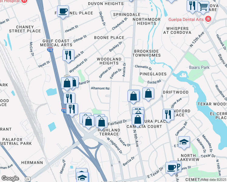 map of restaurants, bars, coffee shops, grocery stores, and more near 4781 Florida 296 in Pensacola