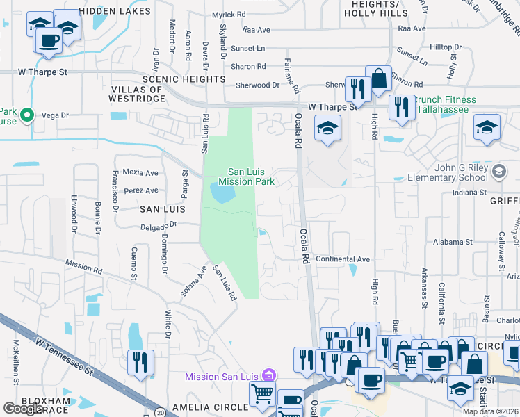 map of restaurants, bars, coffee shops, grocery stores, and more near 2549 Rumba Court in Tallahassee