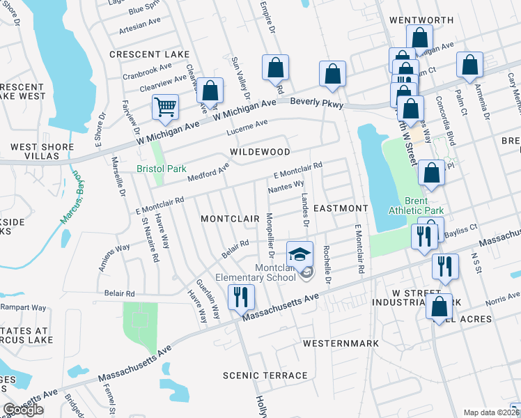 map of restaurants, bars, coffee shops, grocery stores, and more near 4539 Monpellier Drive in Pensacola