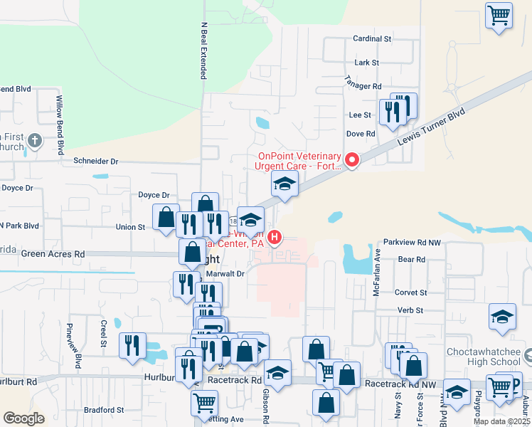 map of restaurants, bars, coffee shops, grocery stores, and more near 1429 Lewis Turner Boulevard in Fort Walton Beach