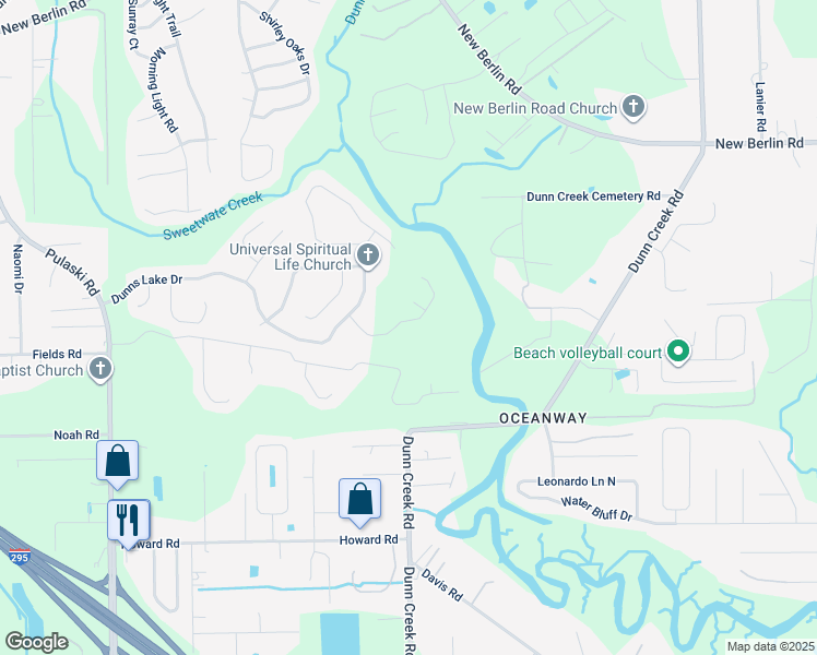 map of restaurants, bars, coffee shops, grocery stores, and more near 1556 Porter Lakes Drive in Jacksonville