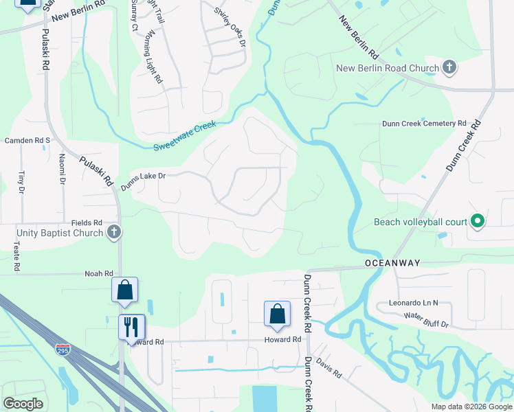 map of restaurants, bars, coffee shops, grocery stores, and more near 1479 Dunns Lake Drive East in Jacksonville