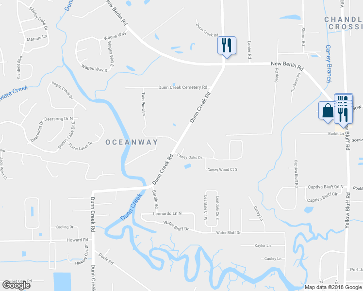 map of restaurants, bars, coffee shops, grocery stores, and more near 12214 Sweet Branch Court in Jacksonville