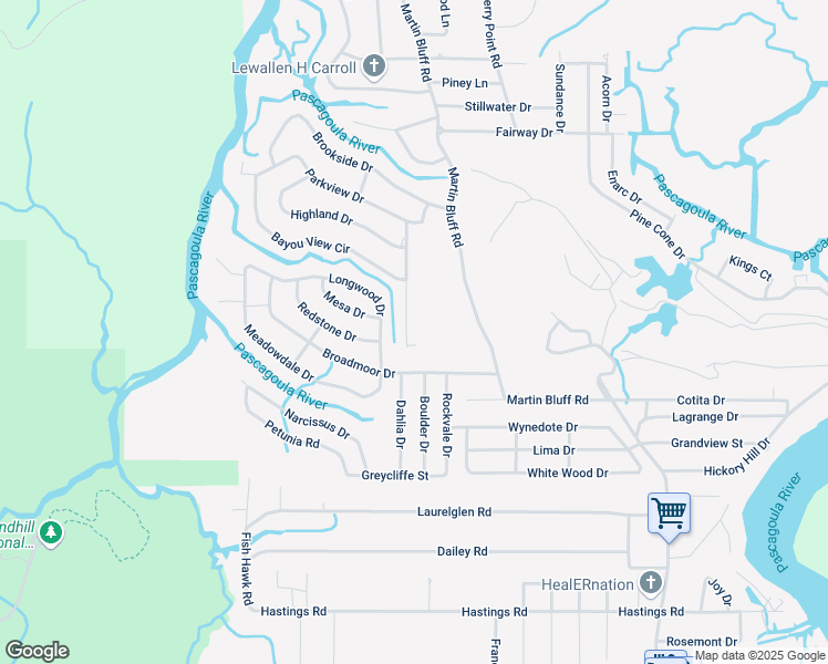 map of restaurants, bars, coffee shops, grocery stores, and more near 1916 Broadmoor Dr in Gautier