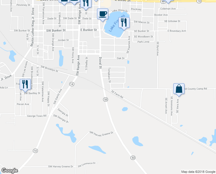 map of restaurants, bars, coffee shops, grocery stores, and more near 280 Southeast Thompkins Avenue in Madison