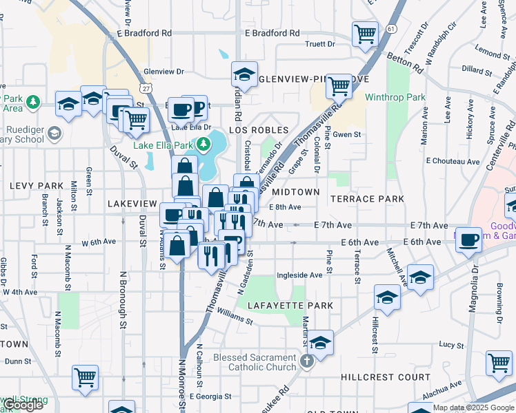 map of restaurants, bars, coffee shops, grocery stores, and more near 414 East 7th Avenue in Tallahassee