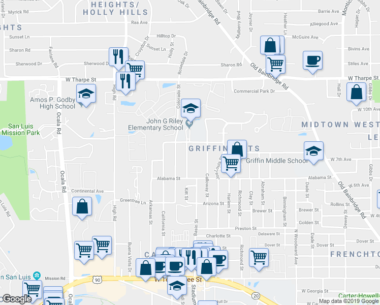 map of restaurants, bars, coffee shops, grocery stores, and more near 1320 Connecticut Street in Tallahassee