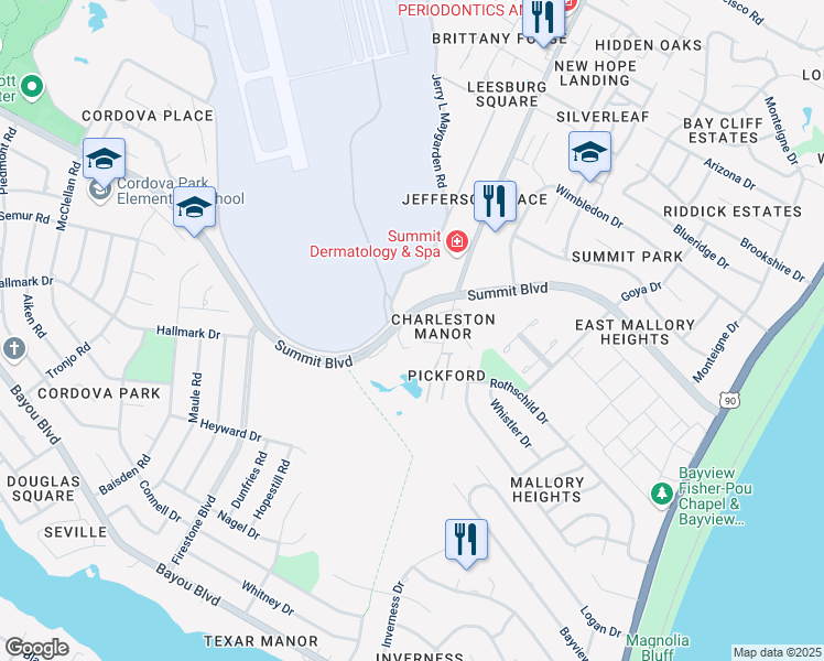 map of restaurants, bars, coffee shops, grocery stores, and more near 3061 Belle Meade Drive in Pensacola