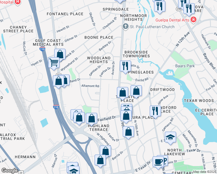 map of restaurants, bars, coffee shops, grocery stores, and more near 4034 North 8th Avenue in Pensacola