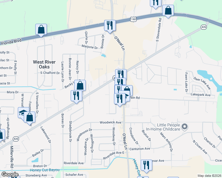 map of restaurants, bars, coffee shops, grocery stores, and more near 846 Sedona Pines Drive in Baton Rouge