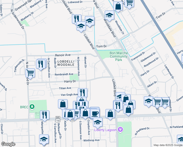 map of restaurants, bars, coffee shops, grocery stores, and more near in Baton Rouge